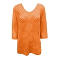 thumbnail image 4 of SOOMLON Cover up Tops for Women Plus Size V Neck 3/4 Sleeve Tops Crochet Coverup Vintage Summer Beach Vacation Clothes, 4 of 5