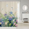 thumbnail image 2 of Manfei Garden Hydrangea Floral Shower Curtain 72Wx72L, Cute Flower Dragonfly Bathroom Curtain, Light Blue Purple Cream, 2 of 5