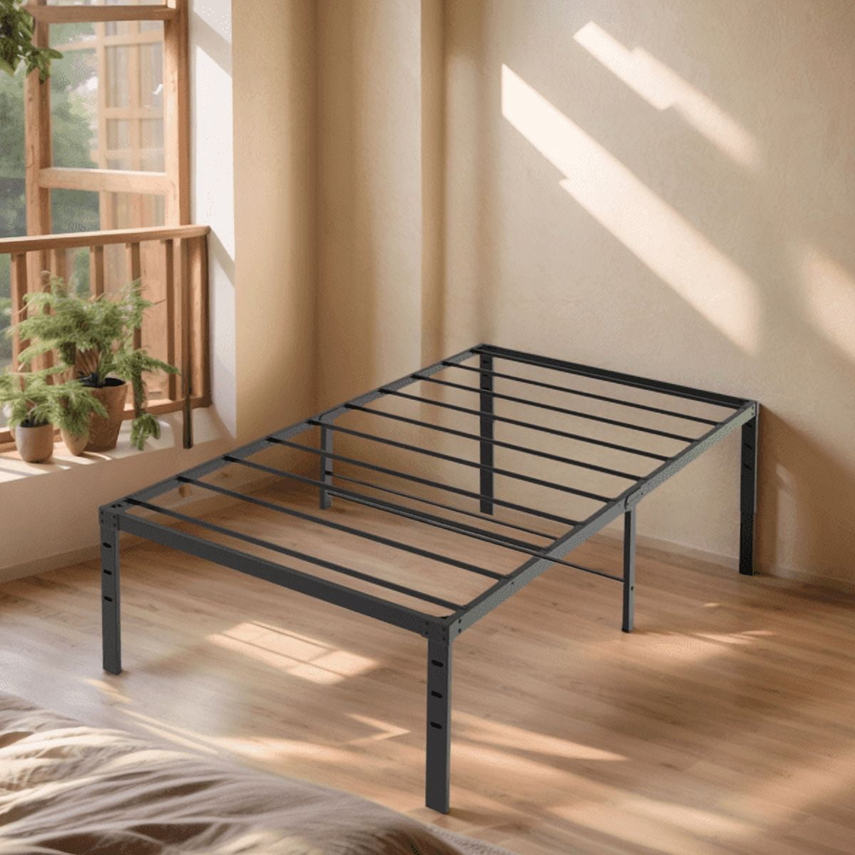 Alvantor Twin Size Simple Basic Platform Metal Bed Frame - 12 Inch Bed Height,Black