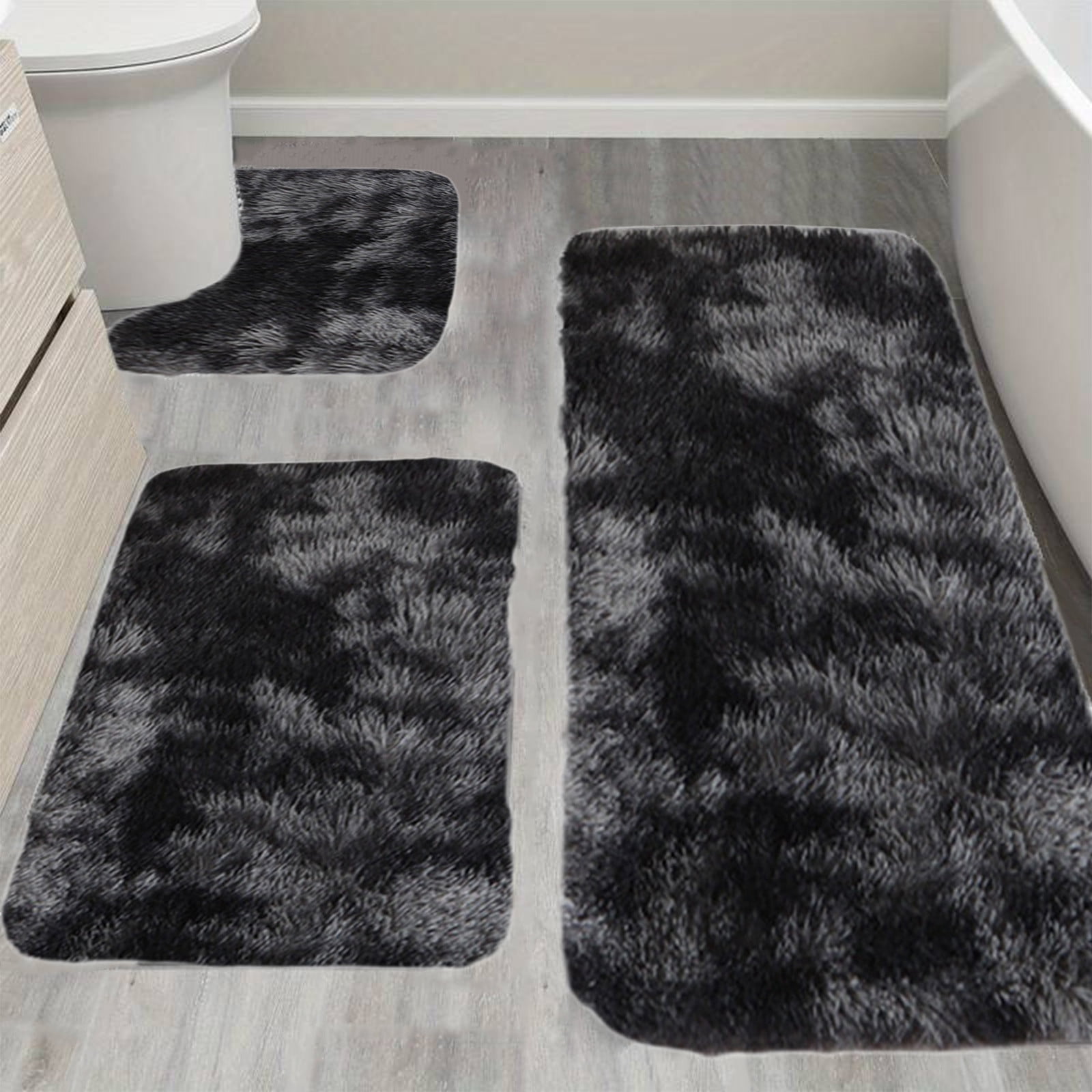 InsCrazy Bathroom Rugs Sets 3 Piece Mixed Color Bath Mats 3 Set Winter Toilet Mats Universal Soft Water Absorption Non-Slip Thick Machine Washable Easy To Dry Dark Bath Decor