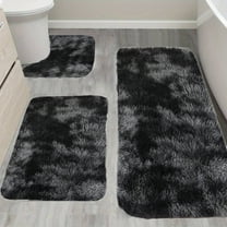 AZXY Bath Mat Set 3 Piece,Bathroom Rug Sets Clearance,Bathroom Mats 3 Piece Set,Black Plush Soft Non Slip Washable Bath Rug Sets Under $25