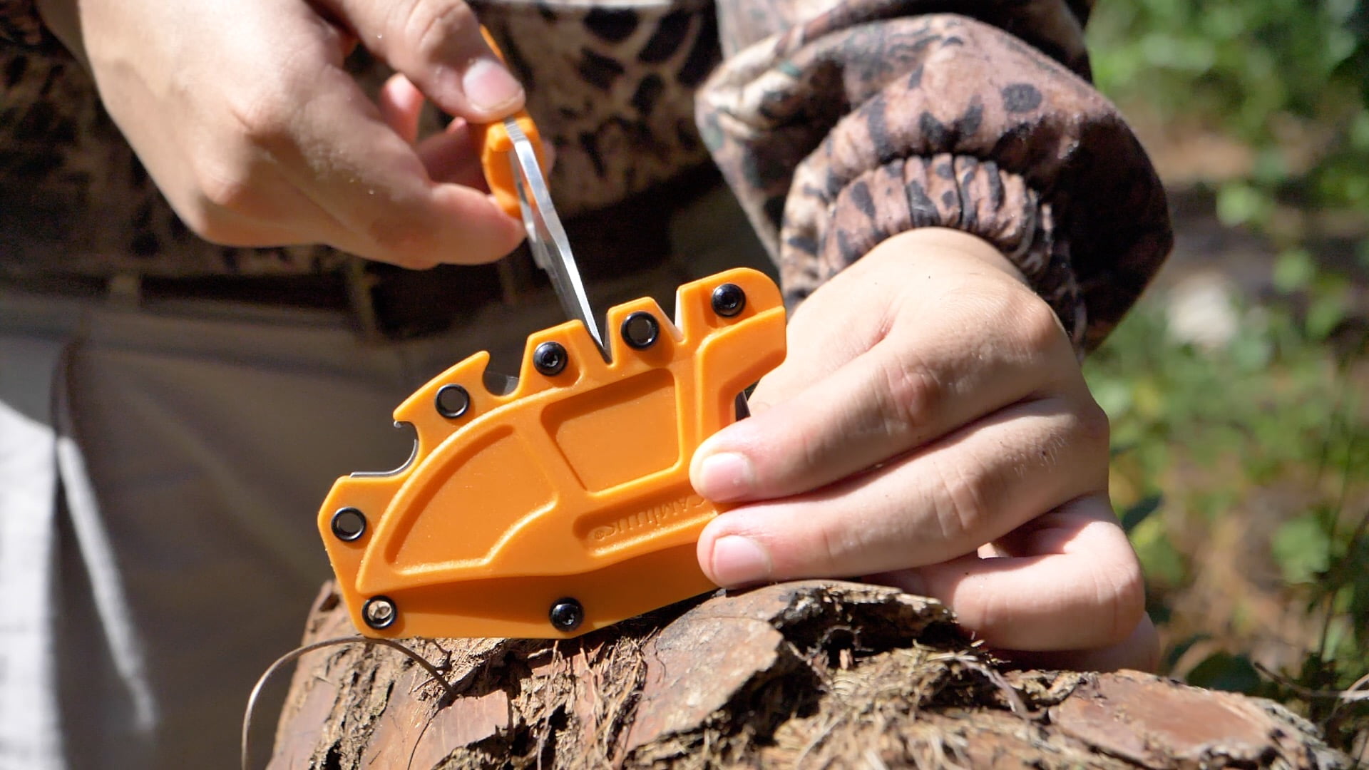 Camillus Comb 7.25" Fixed Drop-Point 3.5" Blade Knife with Sharpeners and Hard Sheath, Orange
