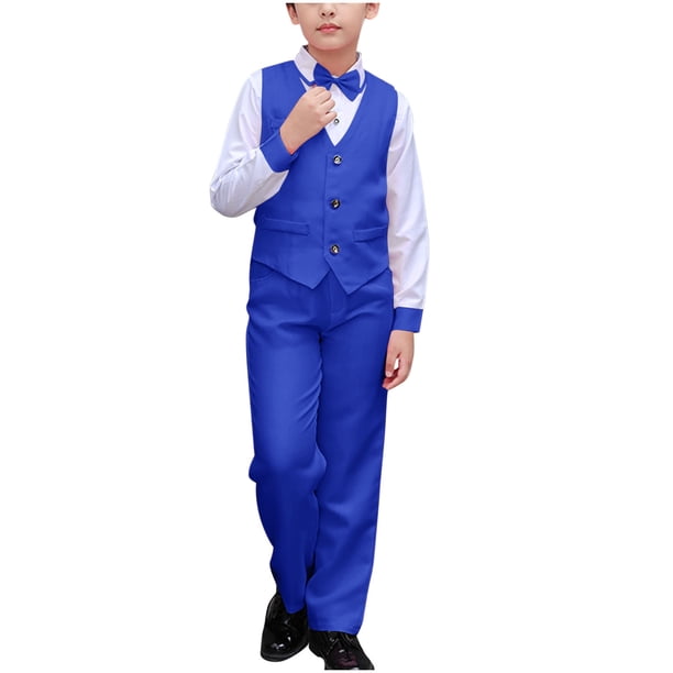 Odeerbi Chicos 4 Pcs Caballero Traje Formal Vestido Camisa + Traje Pantalones + Chaleco + Corbata Escenario Rendimiento Trajes Conjunto
