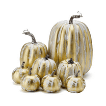 8PCS Assorted Fall Artificial Pumpkins Gold Brushed White Decorative Foam
