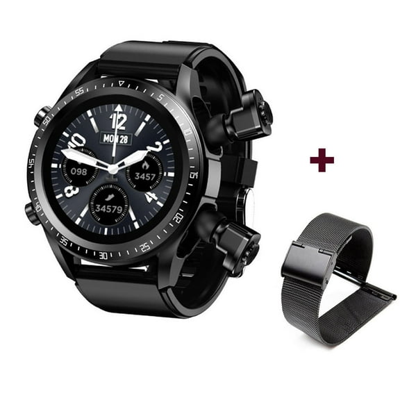 RKZDSR Bluetooth Smart Watch With Earbuds, Round Fitness Watch With Pedometer, Calories, Sleep Monitor, Stress Monitor For IOS And Android