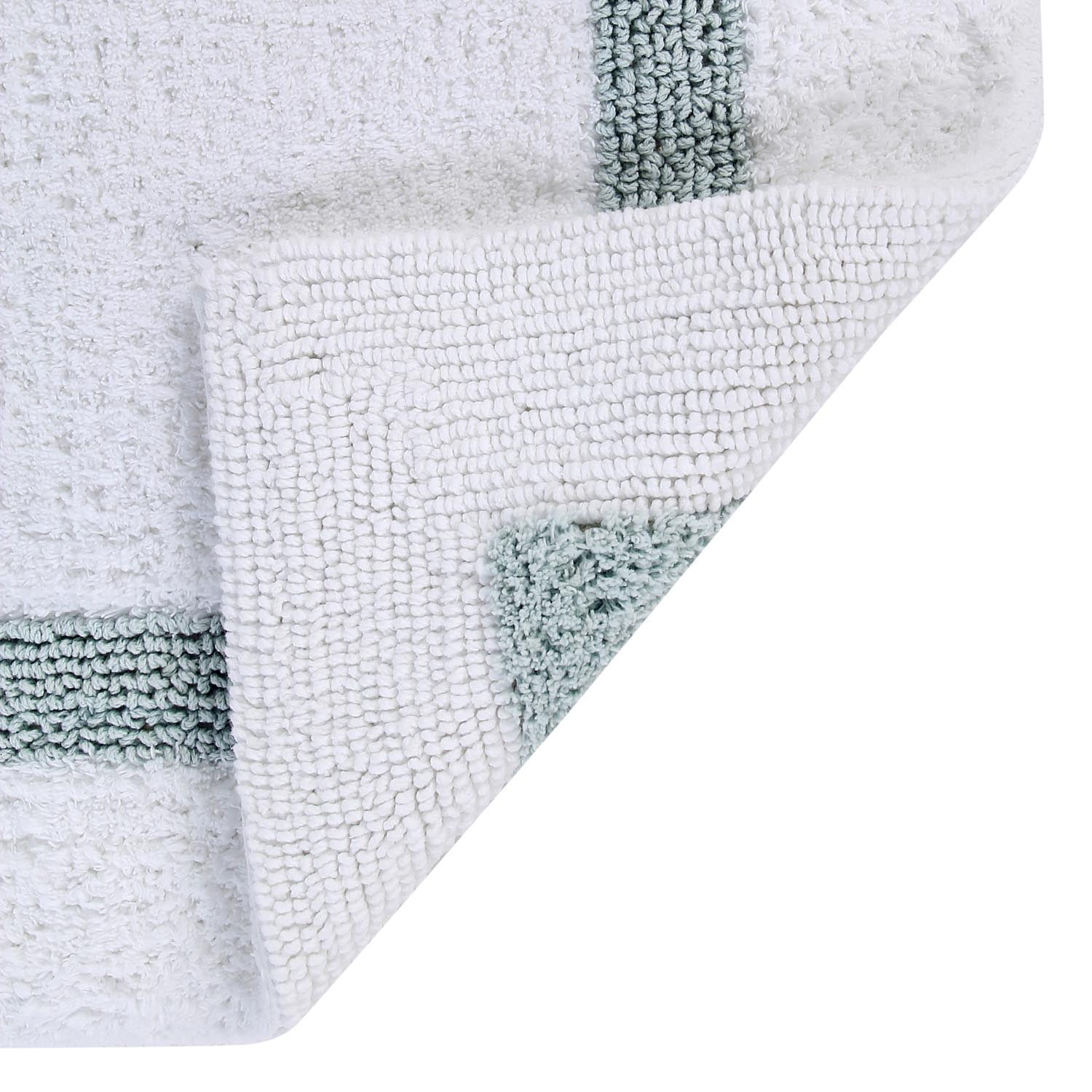 Better Trends 3 Piece Bathroom Rugs Set 100% Cotton Soft Bath Mat Water Absorbent, Reversible, Machine Washable for Home, Bathroom Decor Toilet Base Contour Mat, Hotel Collection - White/Blue