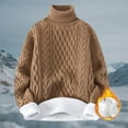 thumbnail image 2 of Women Cable Knit Vintage Sweater Turtleneck Long Sleeve Loose Casual Knitted Sweater Unisex Woven Crewneck Knitted Tops (Khaki,Large), 2 of 4