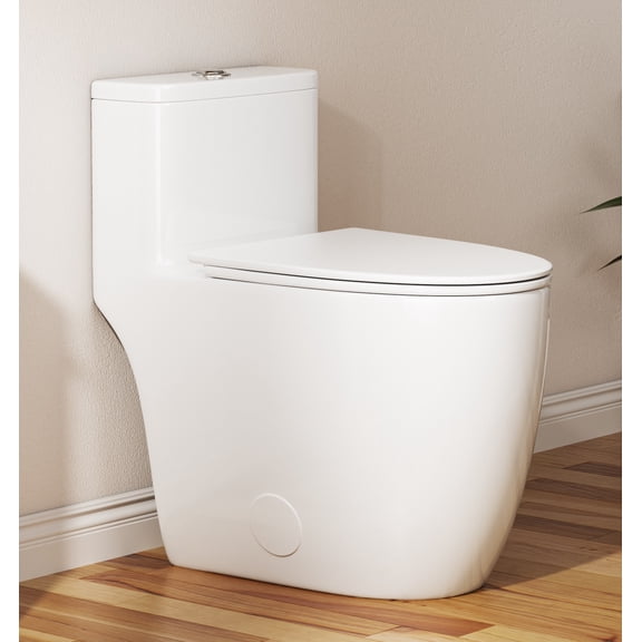 One-Piece Elongated Toilet, 17.5" ADA Comfort Height, 1.0/1.28 GPF Dual Flush, MaP 1000g, Soft Close Seat, White