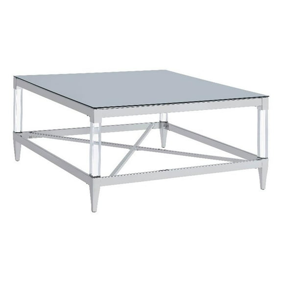 Pemberly Row Square Metal Coffee Table Tempered Mirror Top Chrome