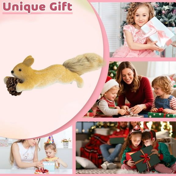 YOHAVEN Christmas Lifelike Squirrel Ornament Hanging Figurine, Woodland Animal Holiday Decor for Xmas Tree Shelf Desktop Party Display