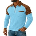 thumbnail image 2 of Aimik Polo Shirts for Men Long Sleeve Quarter Zip Color Block Shoulder Casual Waffle Knit Tops Fall Winter Textured Collared Shirt, 2 of 6