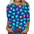 thumbnail image 1 of DondPO T-Shirts pour Femmes Imprimé Cœur Manches 3/4 Col Rond T-Shirts Graphiques Tops de Vacances T-Shirts Tendance Bleu m Liquidation!, 1 of 5
