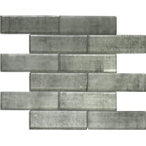 5 pack Gray 11.8 in. x 11.8 in. Polished Glass Subway Mosaic Floor and Wall Tile (4.83 sq. ft./Case)