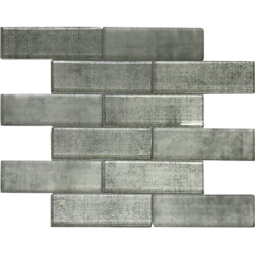 5 pack Gray 11.8 in. x 11.8 in. Polished Glass Subway Mosaic Floor and Wall Tile (4.83 sq. ft./Case)
