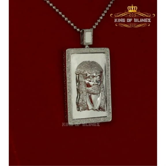 King of Bling's JESUS FACE Sterling Silver White Charm Necklace Pendant with 1.05CT Real Diamond