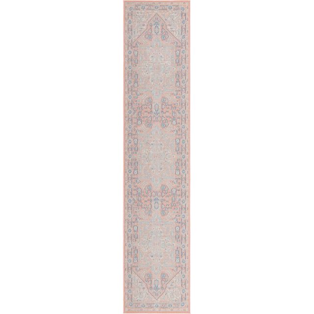 Unique Loom Whitney Medallion Border Rug 2' 7 x 12' Runner Powder Pink/Ivory