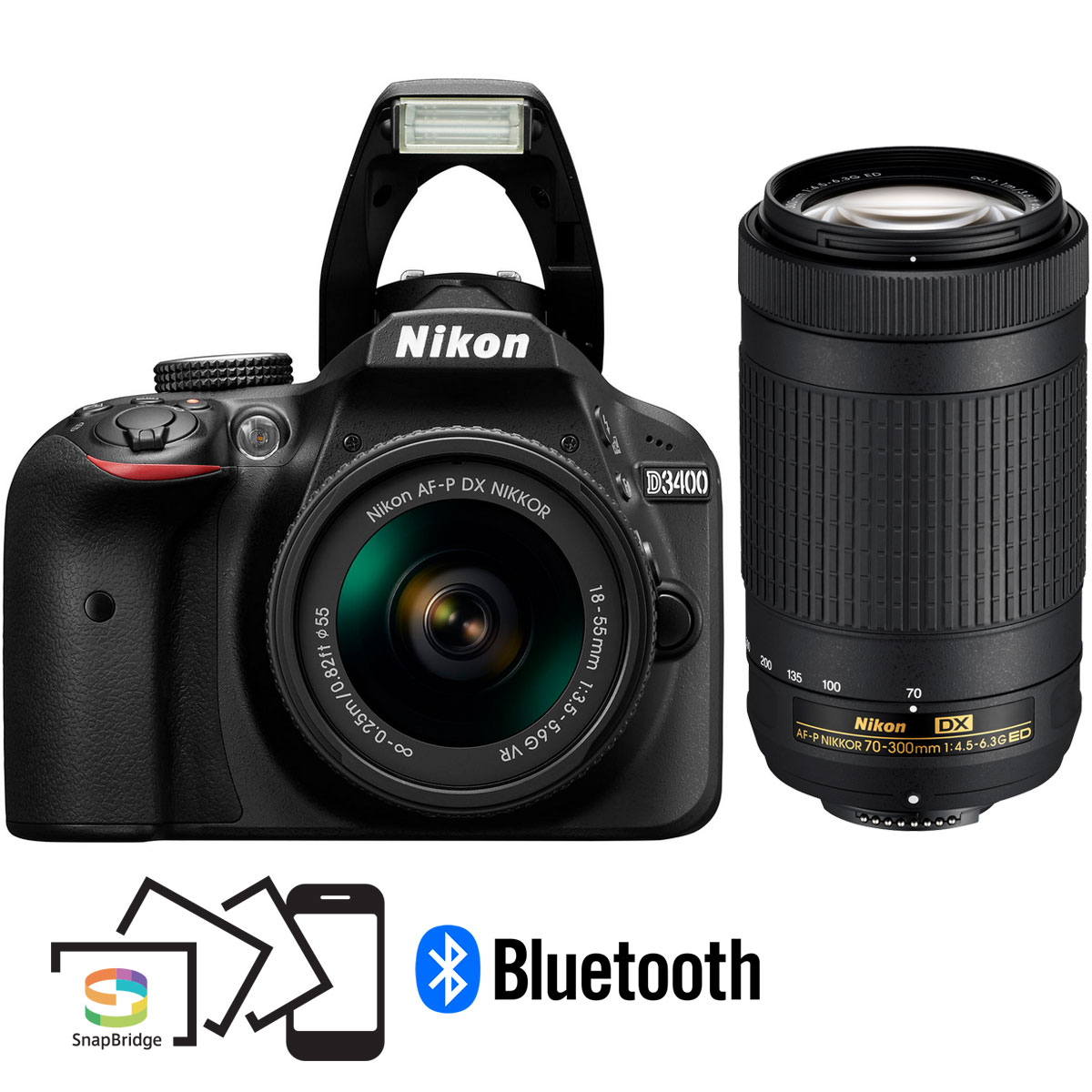 Restored Nikon D3400 24.2MP DSLR Camera with 18-55mm VR and 70  