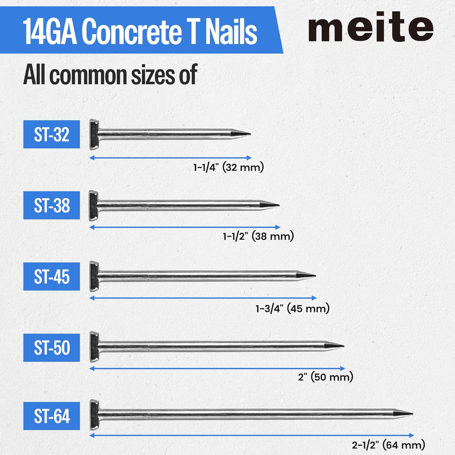 14 Gauge Concrete Nails 2 Inch Leg T-Nails for Concrete Nailer Gun, Galvanized Glue-collated Steel T Nails for Furring Strips Decking Truss Building, 400PCS/Box