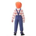 thumbnail image 3 of Halloween Family Matching Costume Sets, Pumpkin Head Mask with Striped Shirt and Suspender Pants, Parent-Kids Scarecrow Cosplay Outfit for Party, 3 of 6