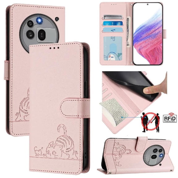 Flip case for GANGXUN Nothing Phone 3a Pro 5G Wallet Case with Kickstand, Card Slots, RFID Block, Cat Design