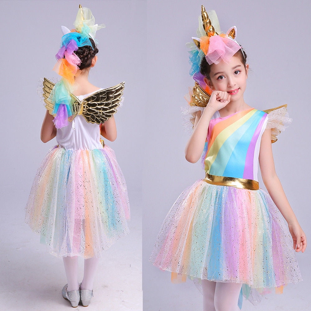 Unique Girls/' Deluxe Rainbow Unicorn Costume Great Everyday Dress-Up.