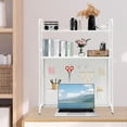 thumbnail image 3 of White Desk Bookshelf Organizer Rack, 2 Tier Desk Shelf with Grid Pane & Pegboard Hooks Set, Desktop Hutch Bookshelf Office Supplies Organizer, 3 of 26