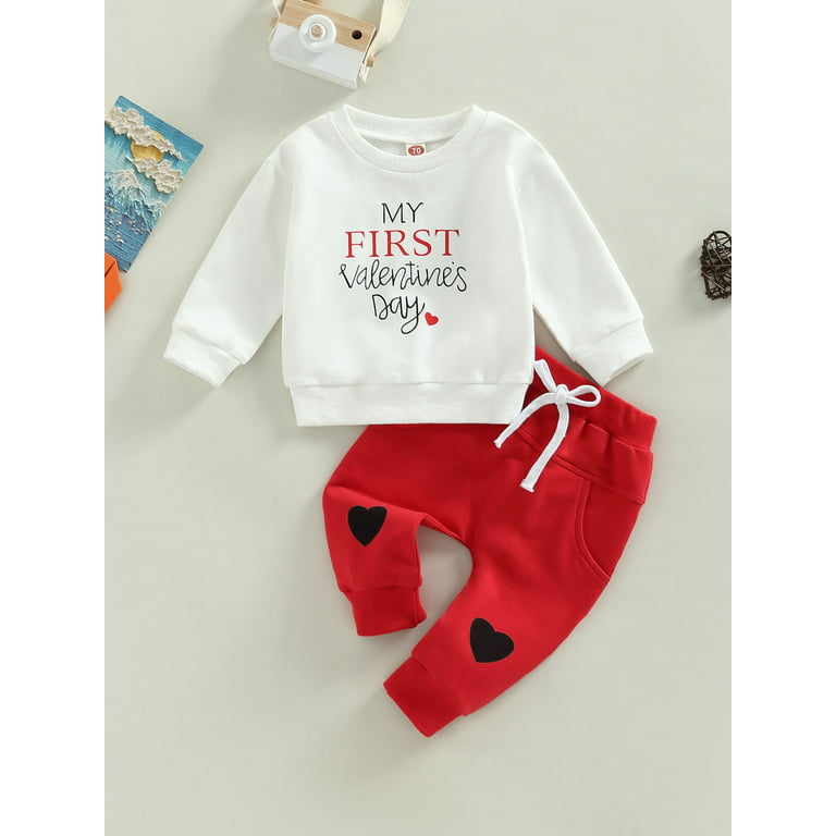 Newborn Infant Baby Boy Valentines Outfits My 1st Valentines Day  Sweatshirts Pants Valentine's Day Clothes