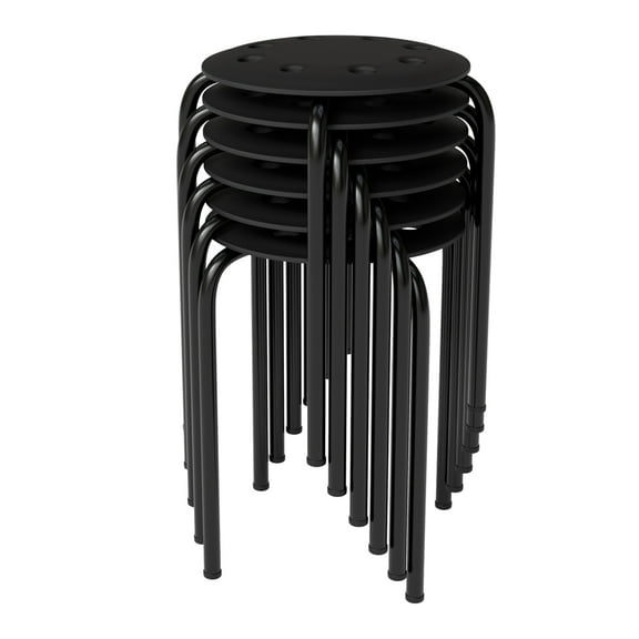 Ktaxon Nesting Plastic Stools, 6-Pack Stackable Chairs, 17.7" Round Lightweight Seating for Home Office Outdoor, Black
