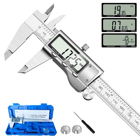 Outil de Mesure de Caliper Numérique, Micromètre Numérique en Acier Inoxydable avec Grand Écran Lcd, Changement Facile de la Fraction Métrique du Pouce, 6 Pouces