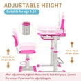 thumbnail image 3 of Yinleader Kids Study Desk and Chair Set Height Adjustable Children School Study Drawing Desk Chair with LED Lamp, Tilt Desktop, Storage Drawer, Book Stand Pink, 3 of 18