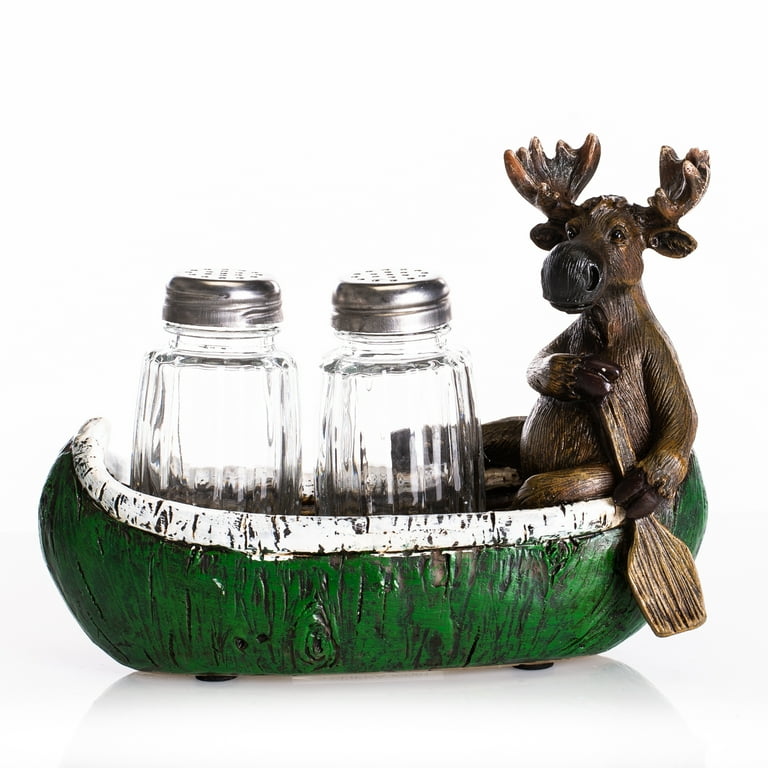 Moose and Canoe Rustic Green 6 x 5 Resin Stone Salt and Pepper Shaker Set Walmart