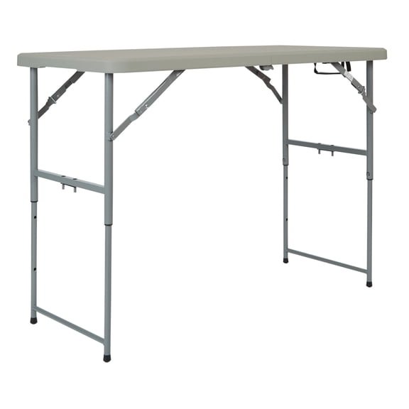 4' Long- Height Adjustable Fold in Half Resin Multi Purpose Table in Light Gray