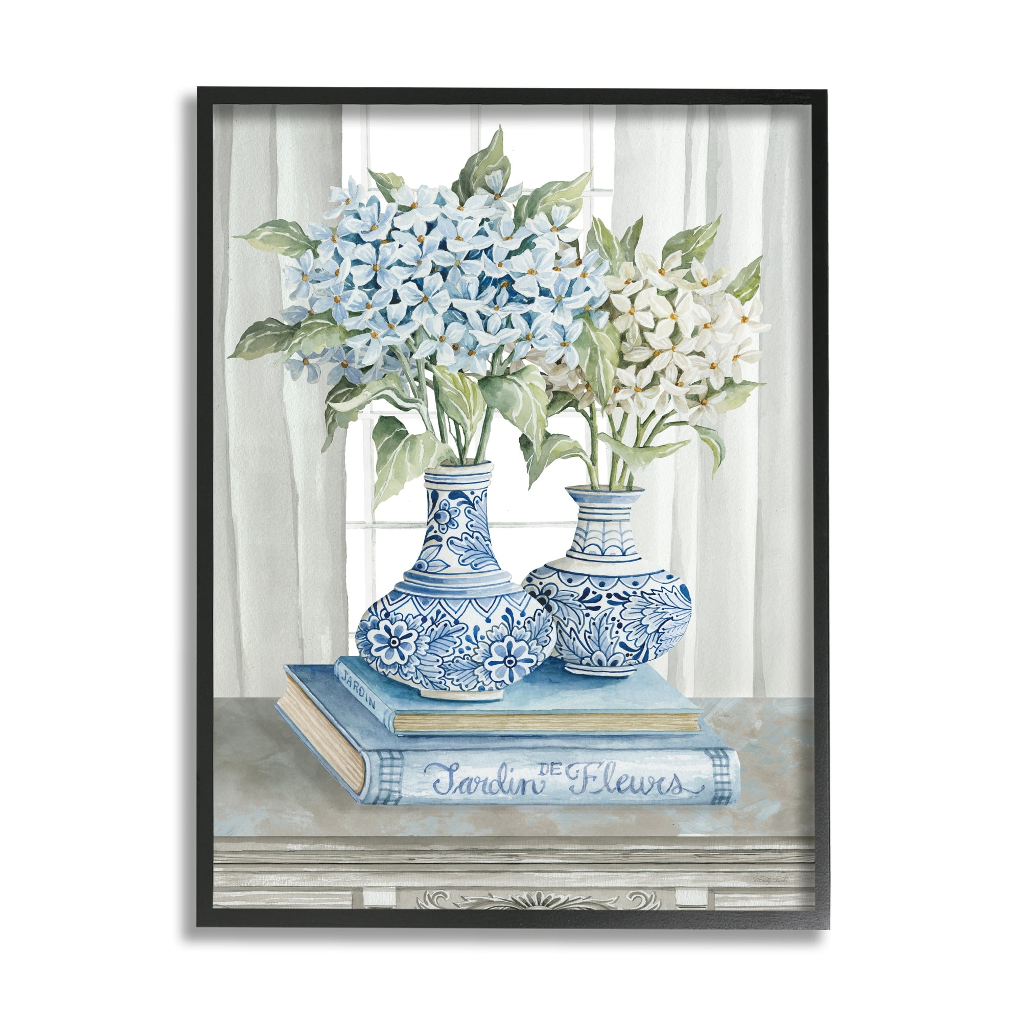 Stupell Industries Traditional Dogwood Floral Bouquets Blue Books Stacked, 16 x 20,Design by Cindy Jacobs