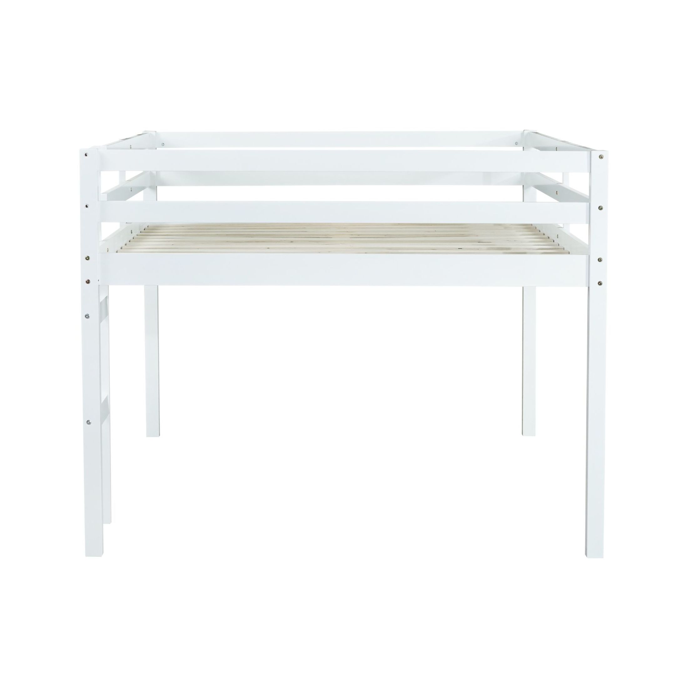 Noble House Full Loft Bed, Rubber Wood Frame with Ladder, Guardrails & Space-Saving Storage Design, White