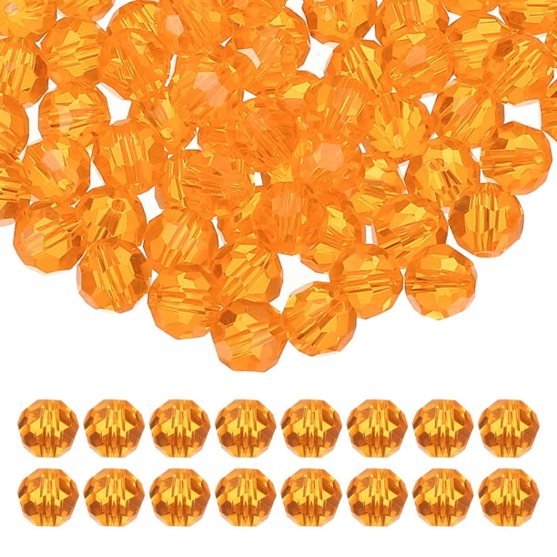 Uxcell cuentas de cristal redondas de 8 mm, 100 piezas de cuentas de bola facetadas de vidrio para hacer joyas, naranja