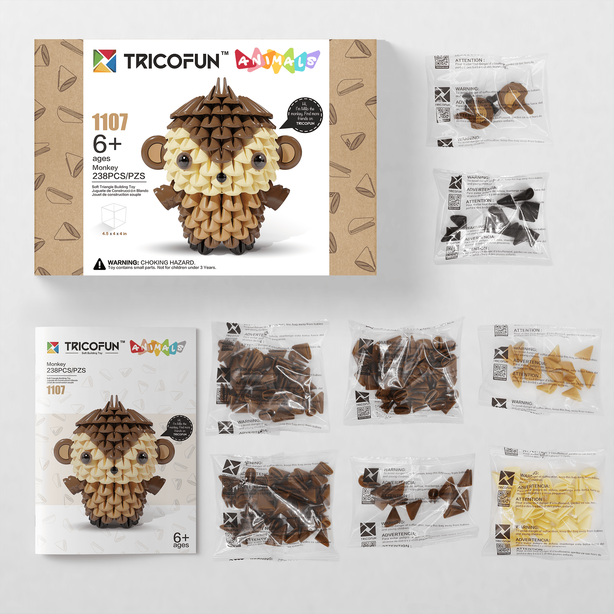 TRICOFUN Animals Soft Building Blocks Interactive Building Toy Millo the Monkey 1107-MONKEY