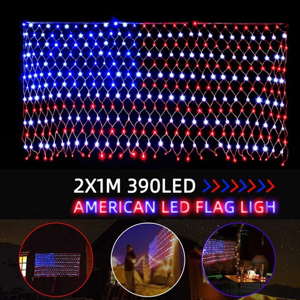 2X1M American Flag LED String Lights 390LED Large US Flag Net Light 110V US Plug 