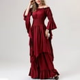 thumbnail image 4 of SWSMCLT Women's Acting Renaissance Dresses Bunched Chic Classic Ankle Elbow Sleeve Halloween Sundress Medieval Boho Dress Burgundy Small-Medium, 4 of 5