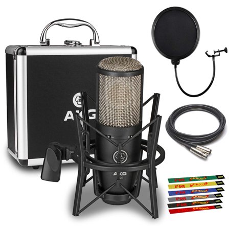 AKG P220 Large-diaphragm Condenser Microphone +Pop Filter, 10 Ft. XLR Cable, Cab