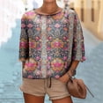 thumbnail image 1 of Styesk Hauts pour Femmes Mode Décontractée Manches 3/4 Imprimé Chemise Ample Blouse, 1 of 5