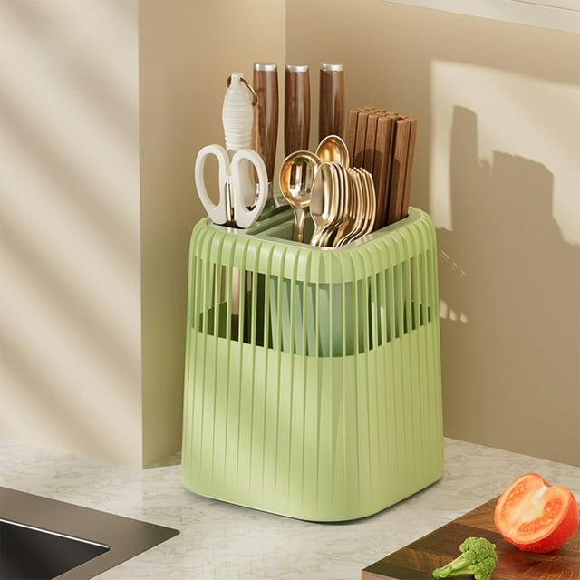 Tyidzon Kitchen Rotating Storage Rack Water Draining Multi Functional Knife Rack Spoon And Chopsticks Knife Storage Tube Storage Rack