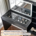 thumbnail image 4 of Modern Glass Top Vanity Desk with LED Mirror and Touch Switch, Makeup Vanity Table with Storage Drawers, Bedroom Dressing Table with Cruved Design, 4 of 9