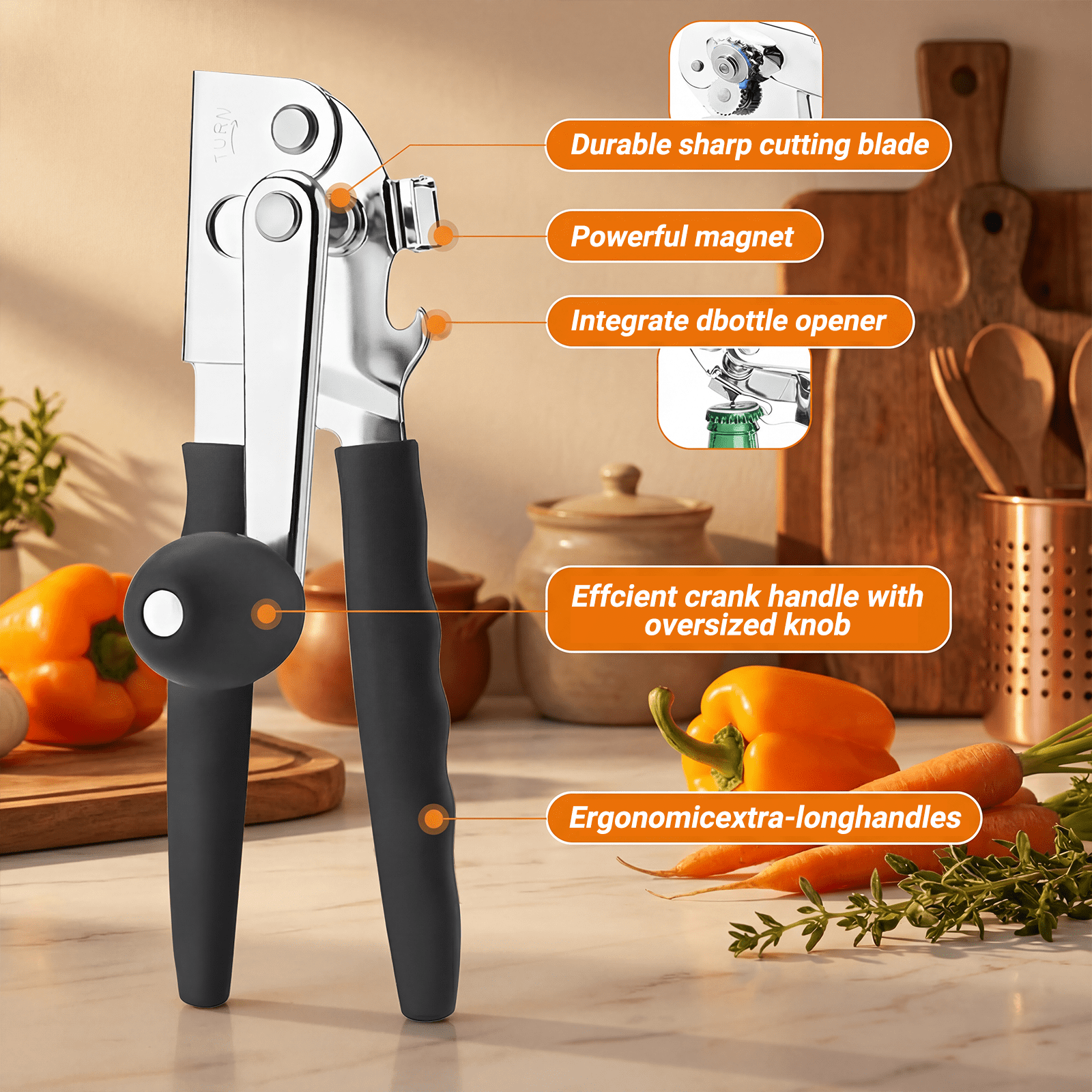 Commercial Can Opener Heavy Duty for Restaurant Kitchen, Manual Can Opener with Hand Crank for Small, Medium & Large Cans, 1 Pack