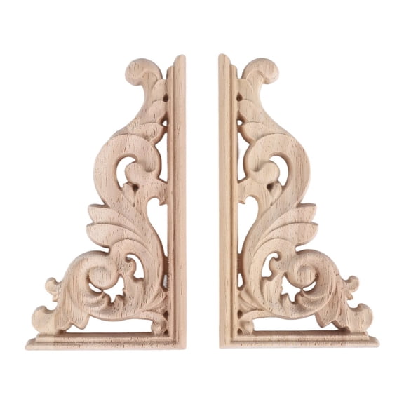 2pcs left right(each 1pcs) Vintage Wooden Carved Corner Onlay Furniture Wall Decor Unpainted Frame Applique
