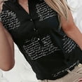 thumbnail image 5 of Gibobby Blusa Manga Larga Mujer Top de manga corta con estampado de letras y cuello en V elegante a la moda para mujer（Negro， M), 5 of 5