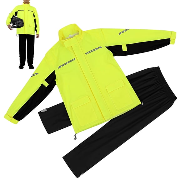 SOPOTUTU Reflective Motorcycle Rain Suit Set with Raincoat, Pants, and Yellow Shoe Covers for Riding Safety