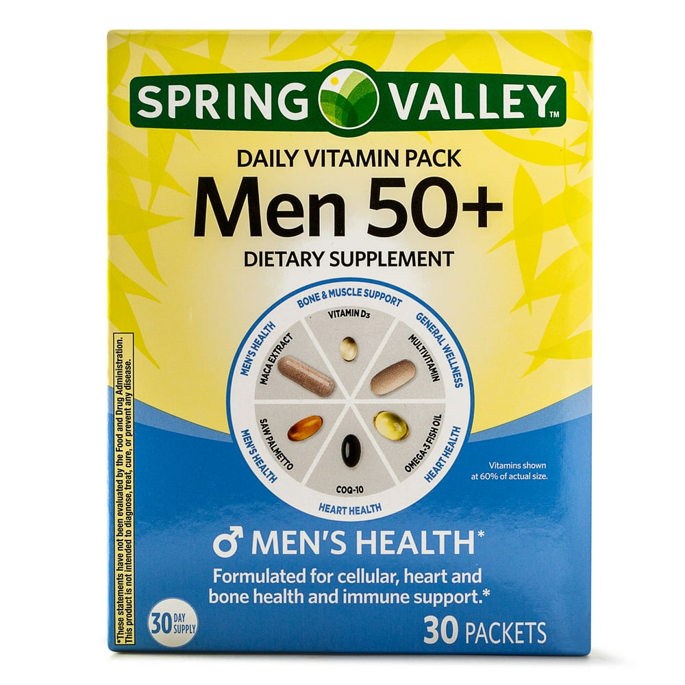 Spring Valley Men 50+ Daily Vitamin & Mineral Supplement Packs, 30 Packets