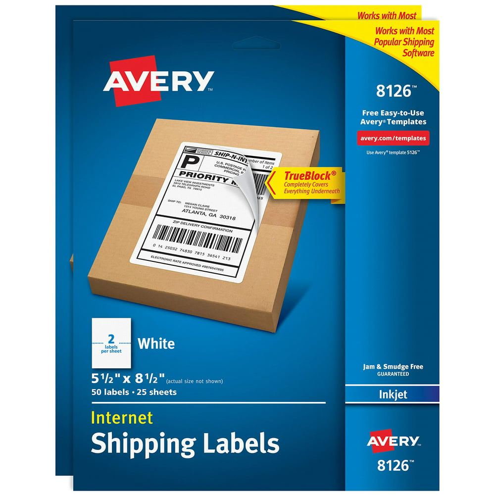 Avery Shipping Address Labels, Inkjet Printers, 100 Labels, Half Sheet