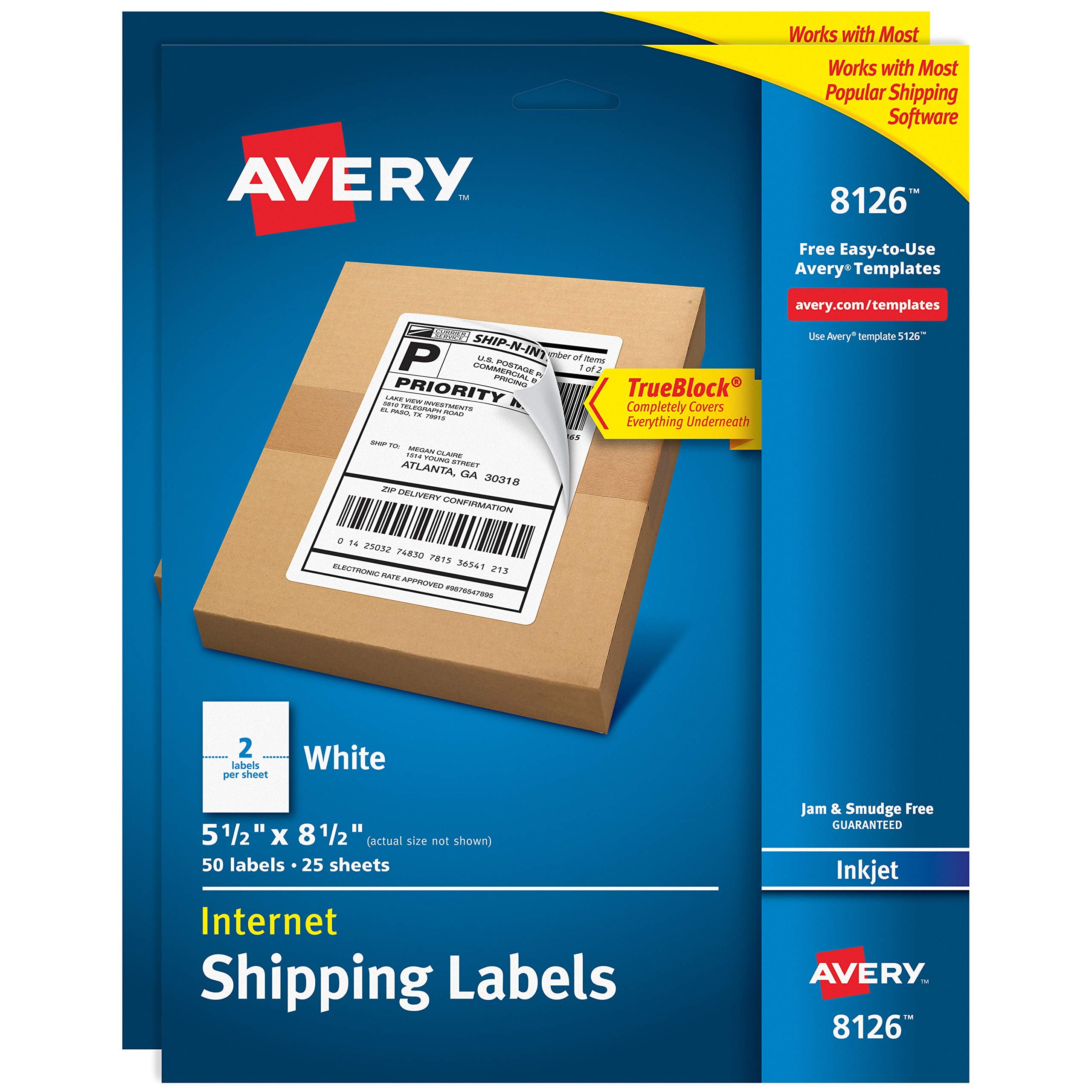  Avery Shipping Address Labels Inkjet Printers 100 Labels Half Sheet 