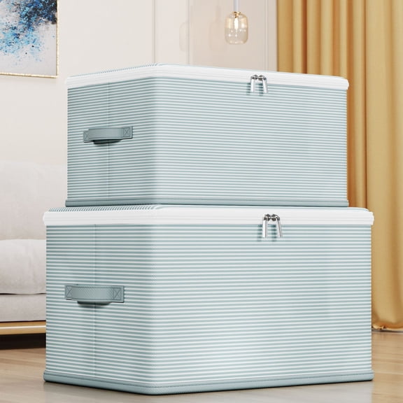 Clothing Storage Boxes with Double Zippers and Lids for Wardrobe Organization and Dormitory Use, Folding Fabric Bins for Seasonal Garments and Home Decluttering, Space-Saving Storage Topliu